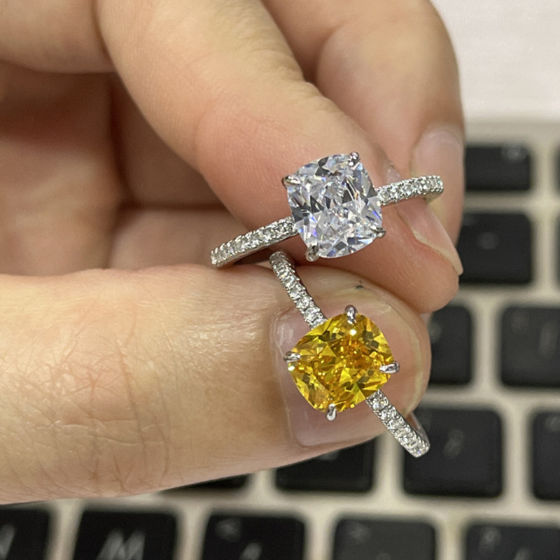 Fat Rectangular Yellow Diamond Zircon Ring