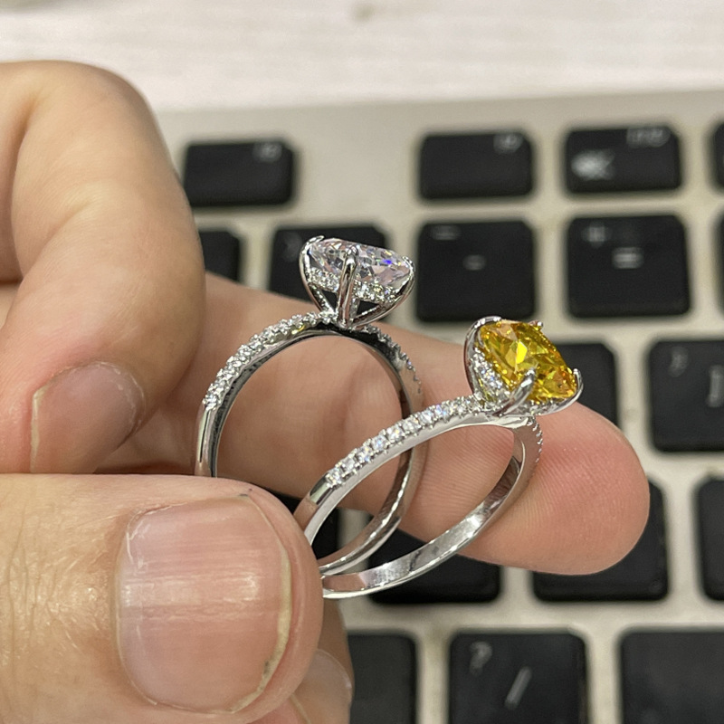 Fat Rectangular Yellow Diamond Zircon Ring