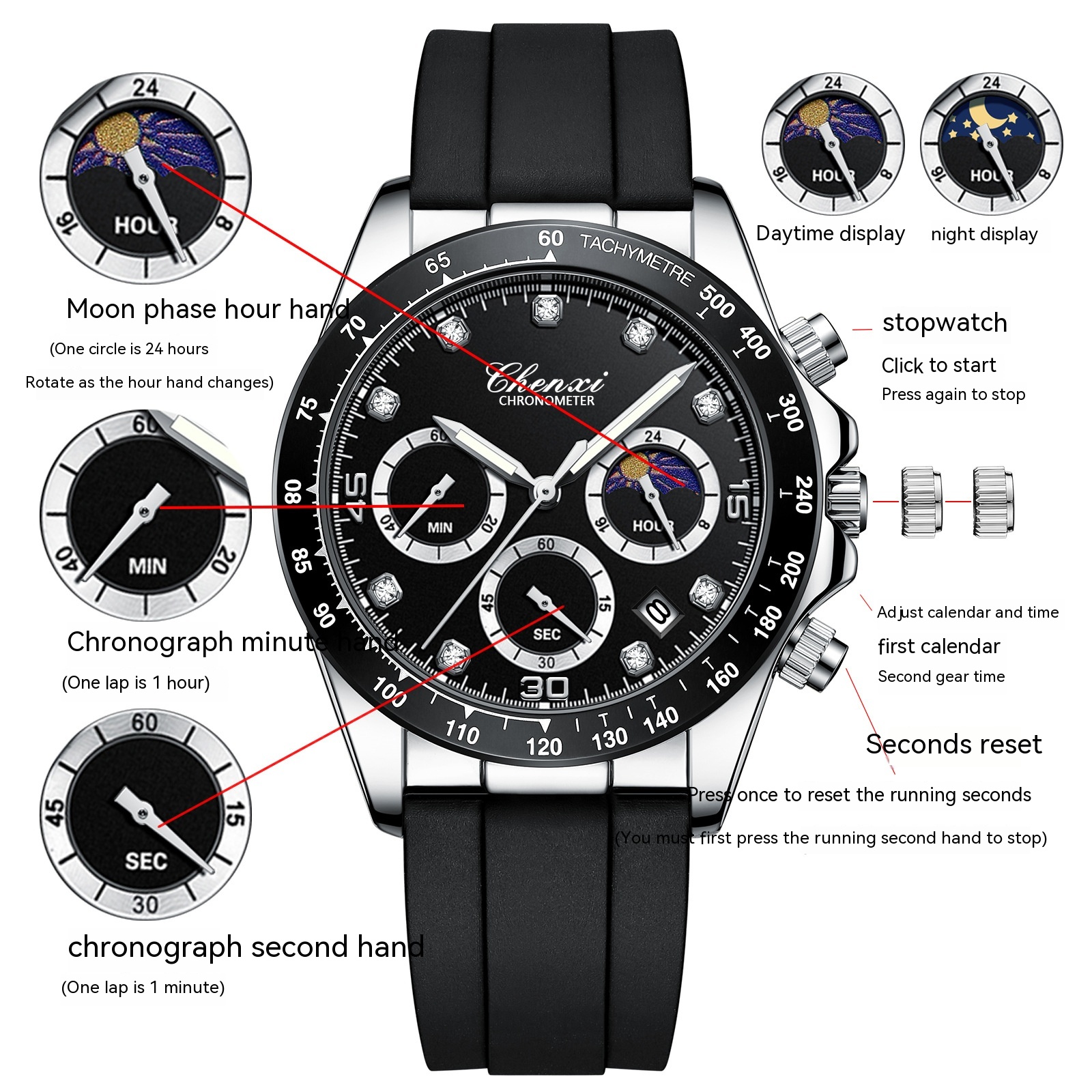 Multi-functional Silicone Band Watch - White Surface
