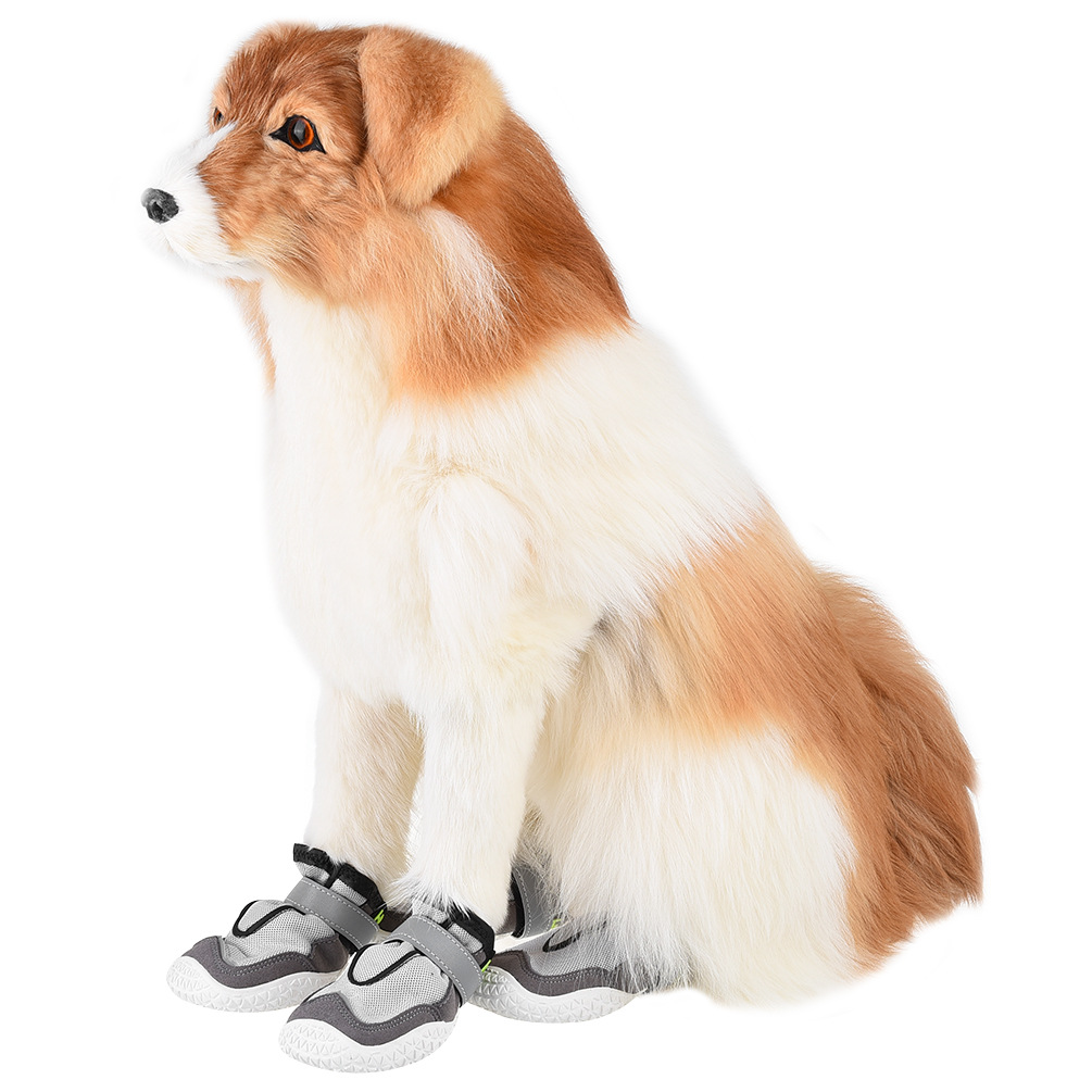 dog with breathable and reflective paw protection shoes