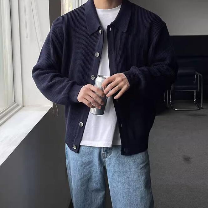 Men's Casual Loose Retro Cardigan - Navy Blue