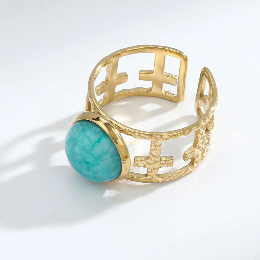 Hollow Titanium Steel Ring with Natural Stone Fingertips