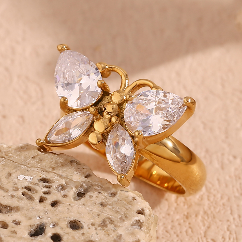 Fashion Zircon Butterfly Ring 9