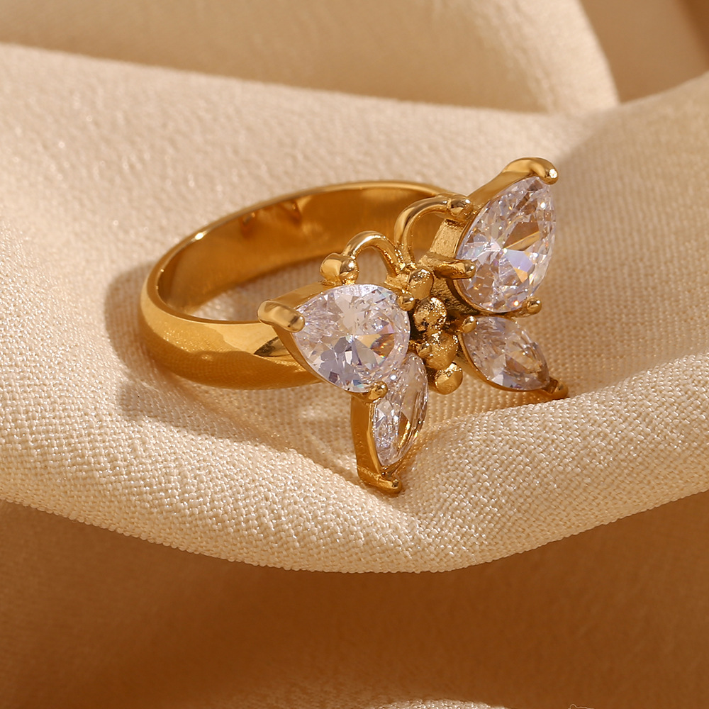 Fashion Zircon Butterfly Ring 7