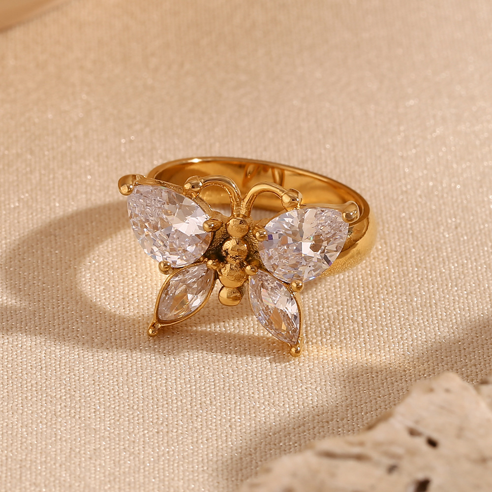 Fashion Zircon Butterfly Ring 4