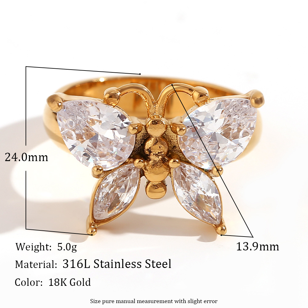 Fashion Zircon Butterfly Ring 2