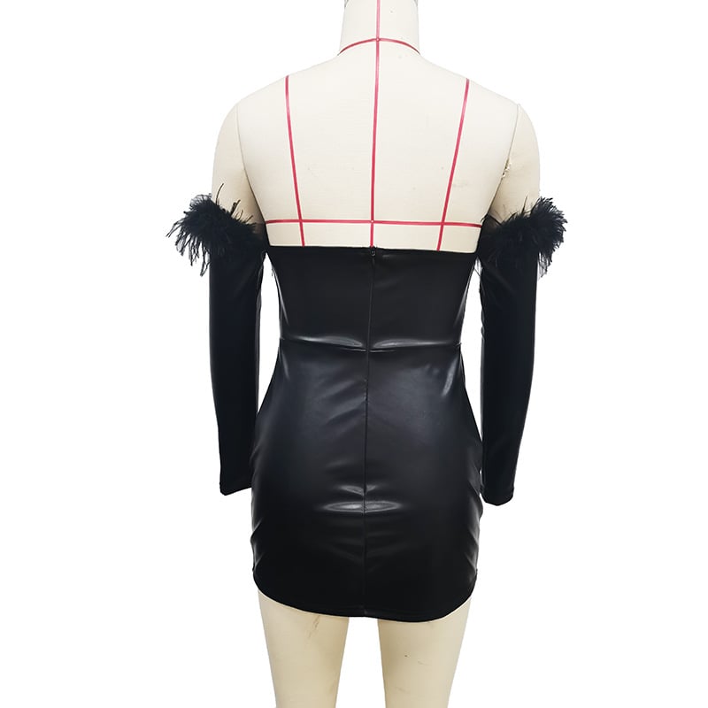 Long Sleeve PU Women Dress Image 5