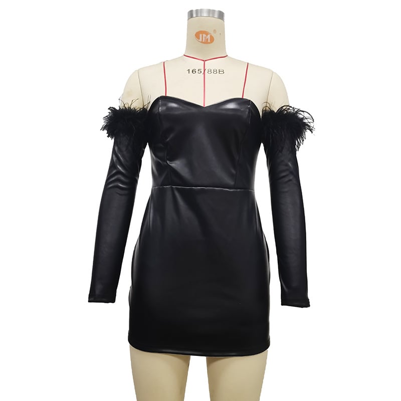 Long Sleeve PU Women Dress Image 4