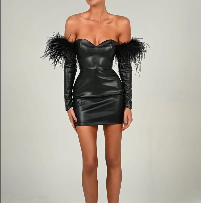 Long Sleeve PU Women Dress Image 2