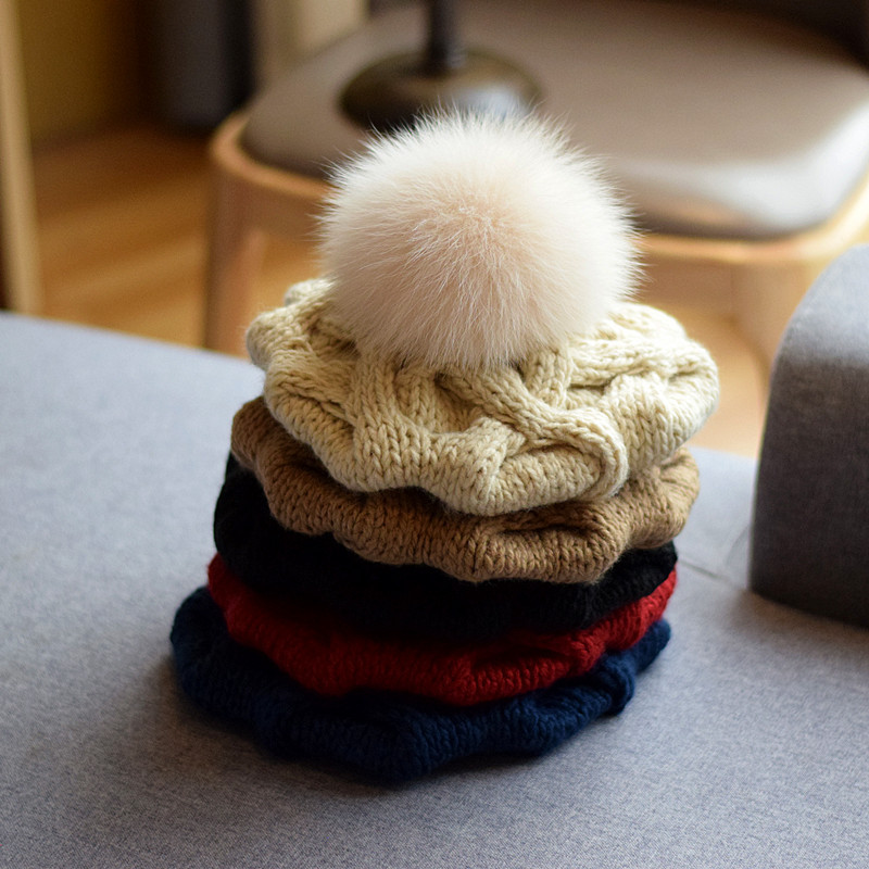 Autumn And Winter Fox Fur Ball Wool Hat - Image 3