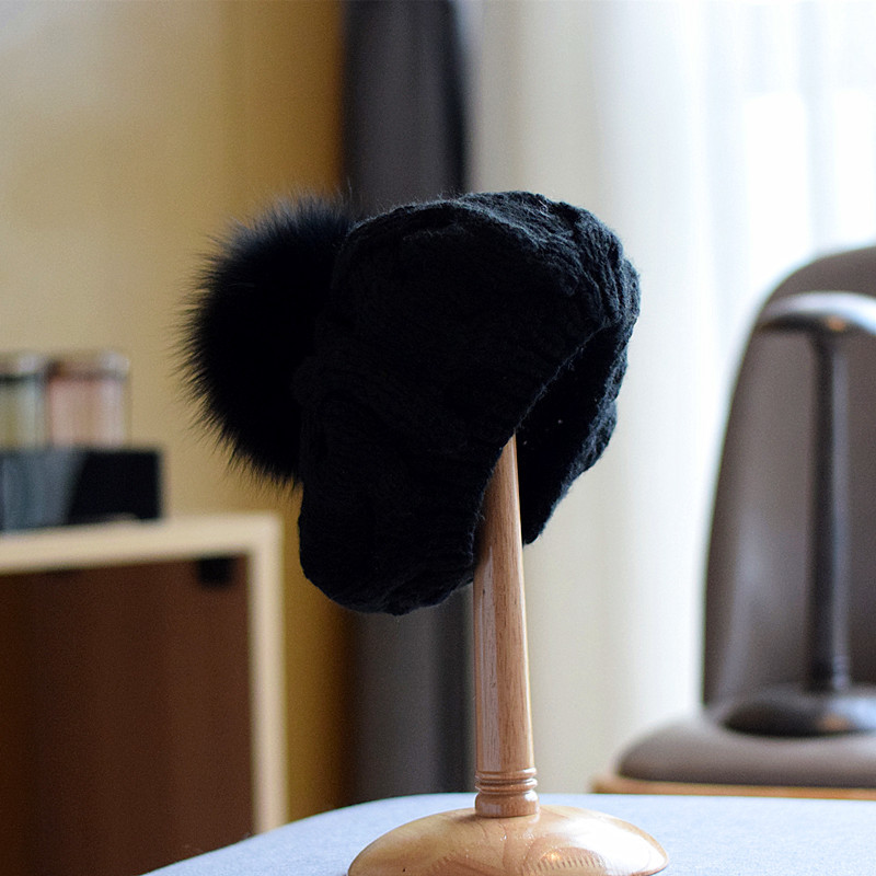 Autumn And Winter Fox Fur Ball Wool Hat - Image 4