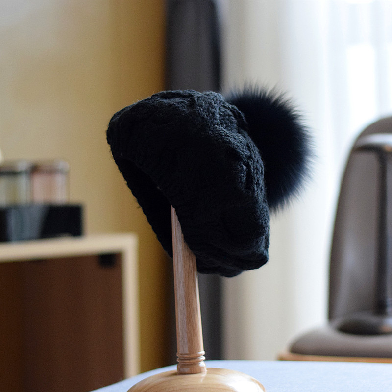Autumn And Winter Fox Fur Ball Wool Hat - Image 1