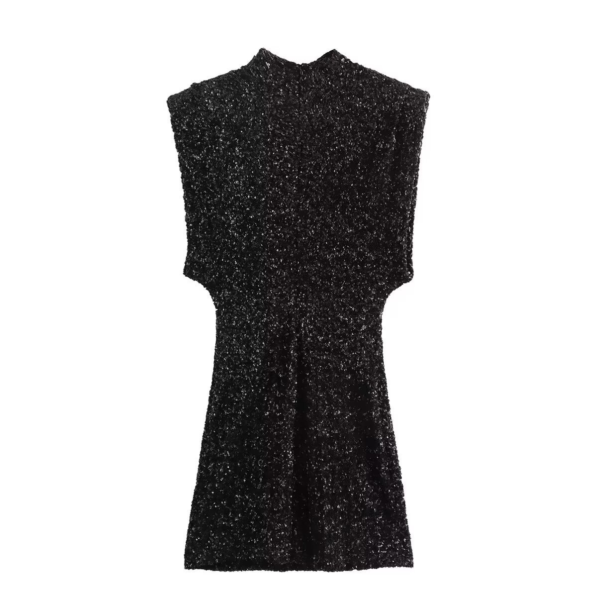 Women With Padded Shoulder Beads Decoration Mini Dress 3