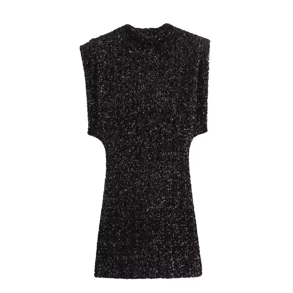 Women With Padded Shoulder Beads Decoration Mini Dress 2