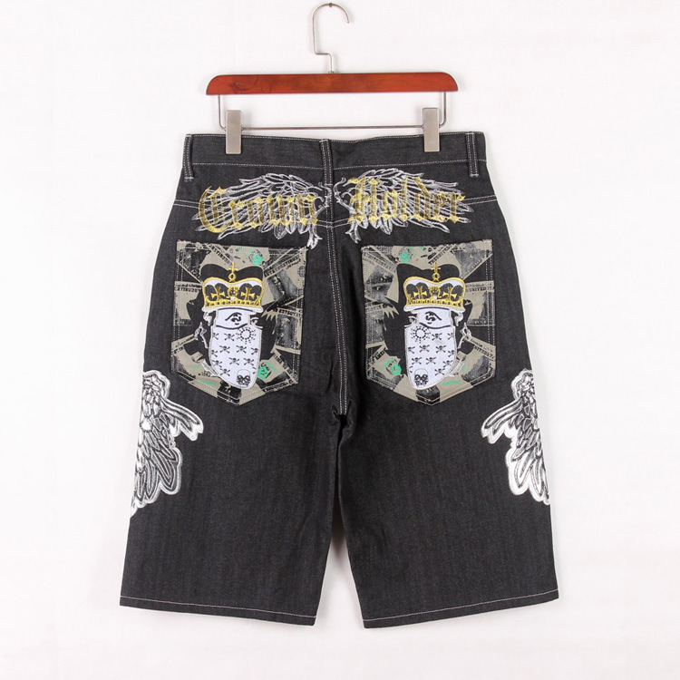 Men's Loose Plus Size Embroidered Denim Shorts - Image 4