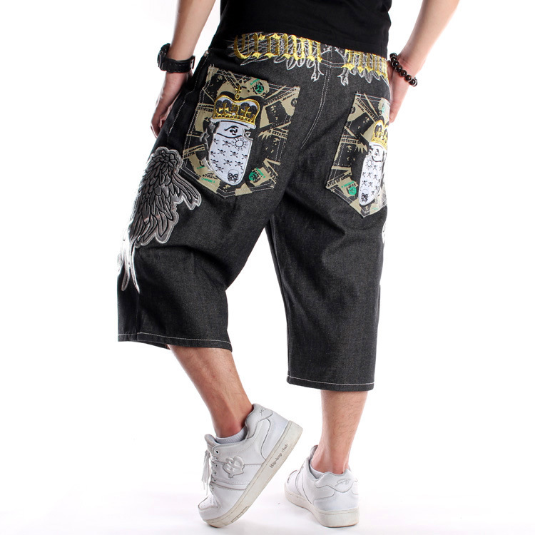 Men's Loose Plus Size Embroidered Denim Shorts - Image 1