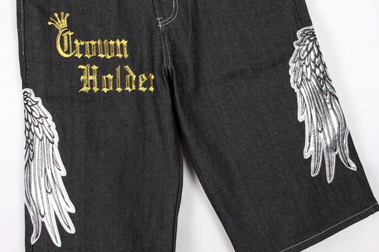 Men's Loose Plus Size Embroidered Denim Shorts - Image 2