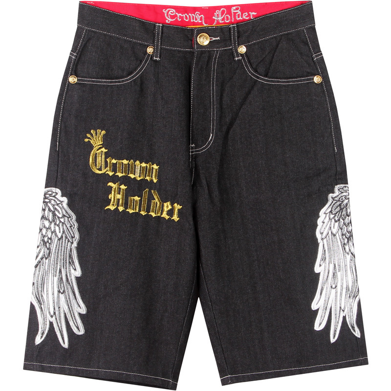 Men's Loose Plus Size Embroidered Denim Shorts - Image 8