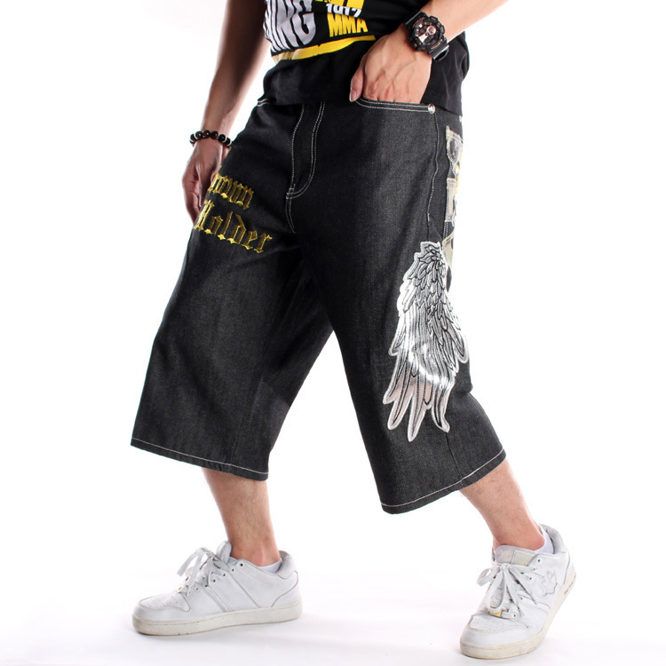 Men's Loose Plus Size Embroidered Denim Shorts - Image 5