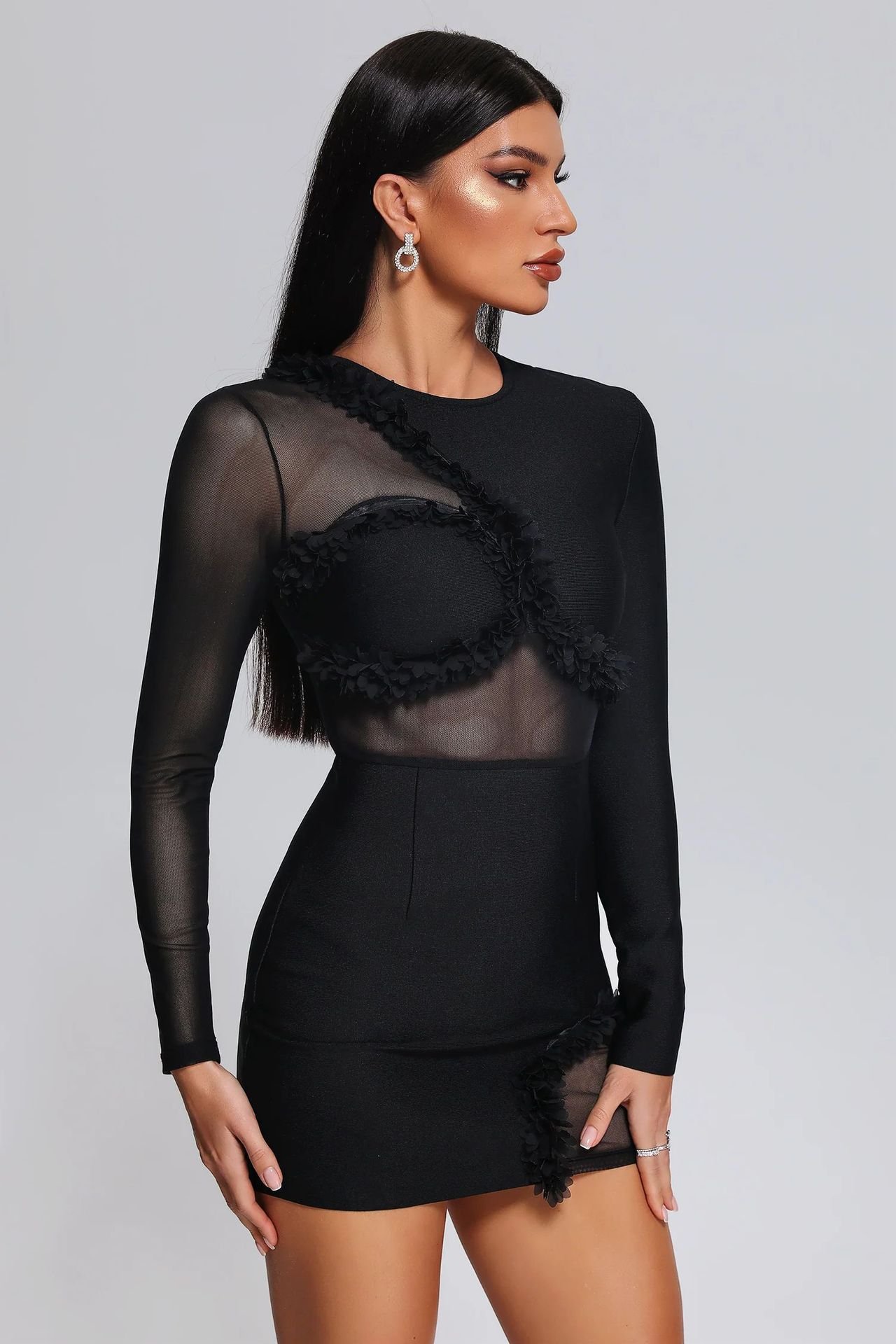 Damen Stitching Fashion Dress Mesh - Seitenansicht