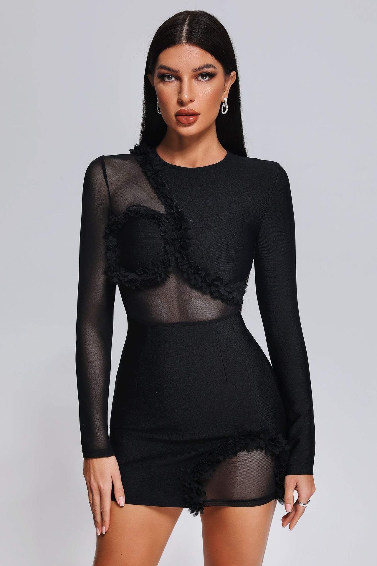 Damen Stitching Fashion Kleid Mesh - Detail