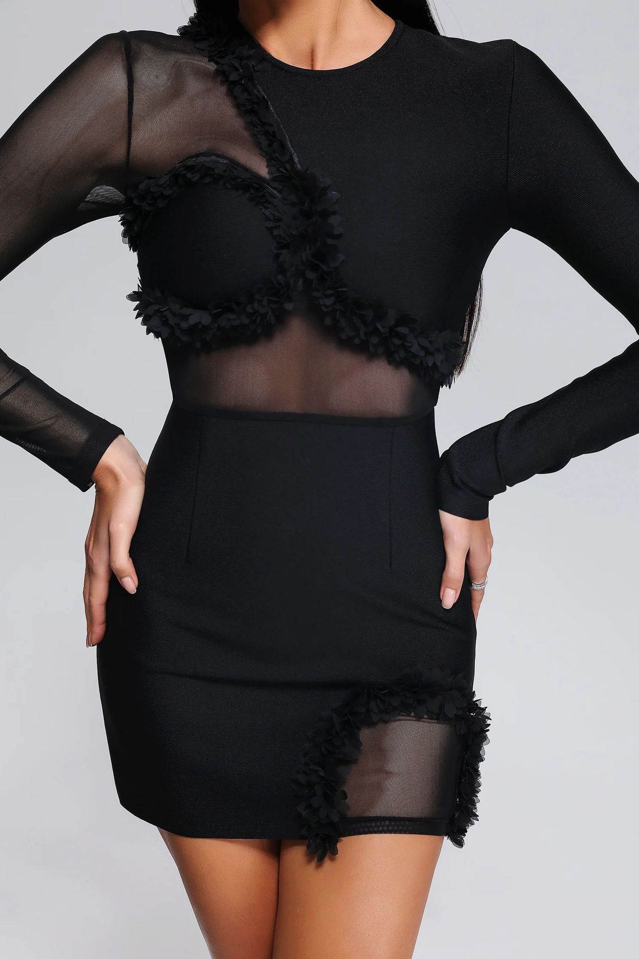 Damen Stitching Fashion Dress Mesh - Vorderansicht