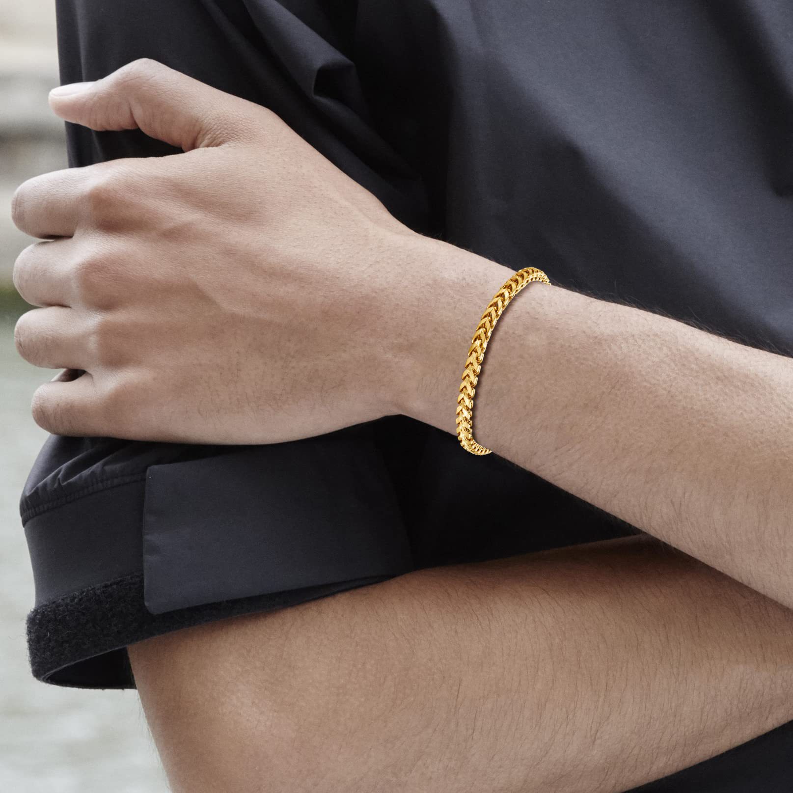 Gold Stainless Steel Folding Buckle Franco Bracelet