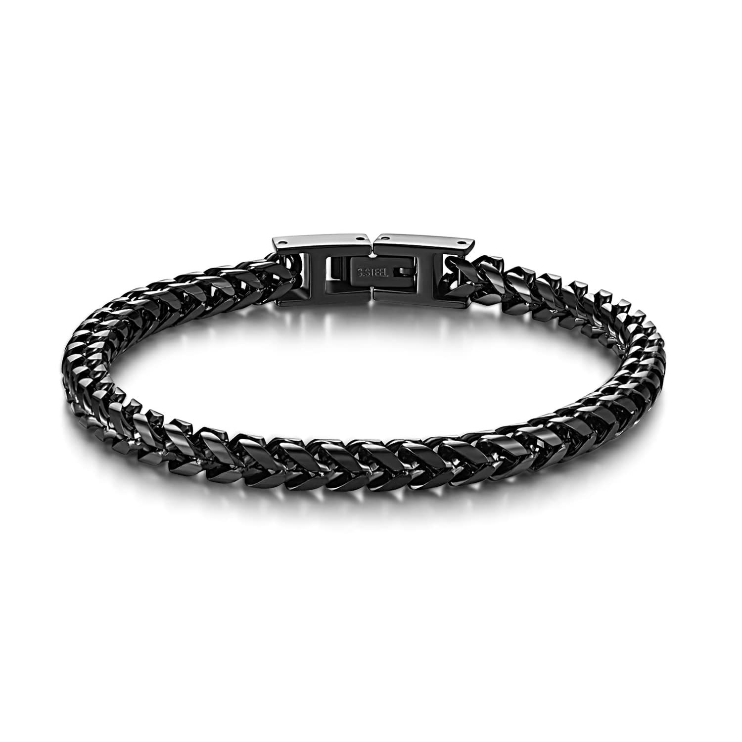 Black Stainless Steel Folding Buckle Franco Bracelet