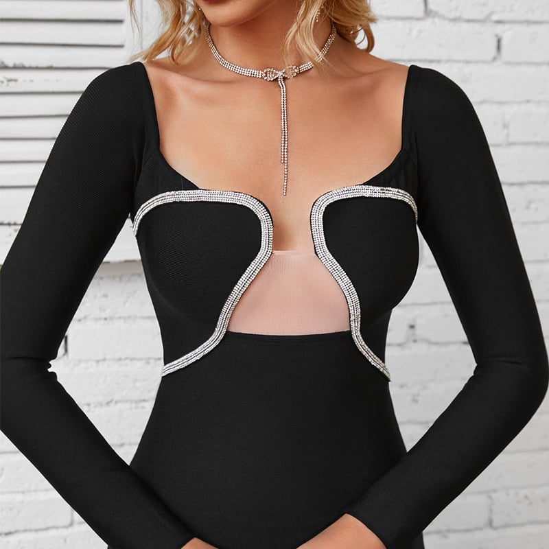 French Elegant Long Sleeve Dress - Model Wear