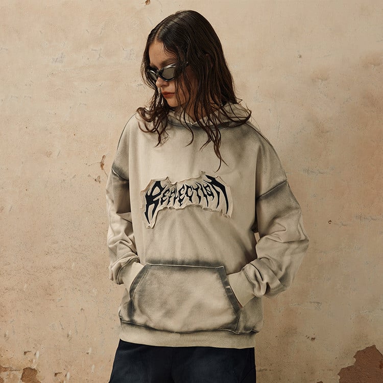 Embroidered Frayed Hem Design Hoodie 4