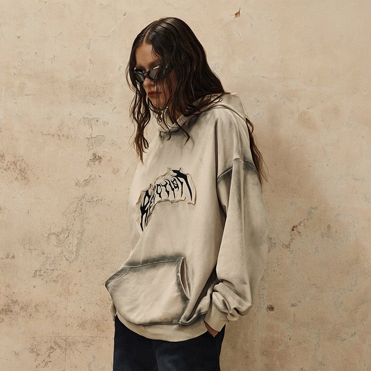 Embroidered Frayed Hem Design Hoodie 2