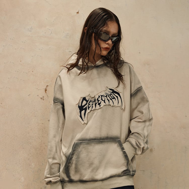 Embroidered Frayed Hem Design Hoodie 7