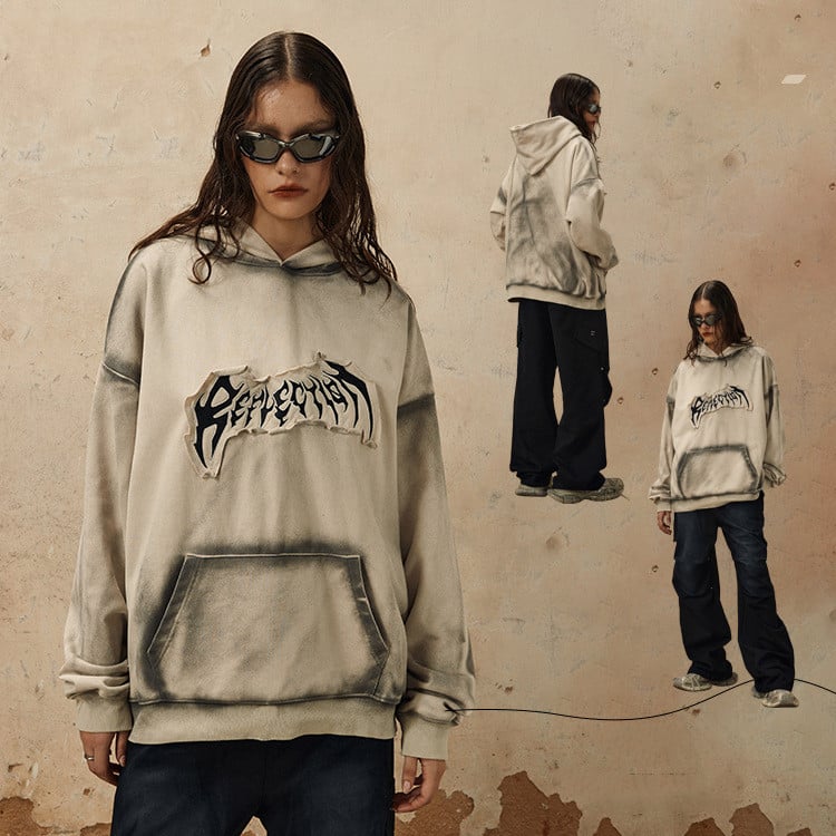 Embroidered Frayed Hem Design Hoodie 5