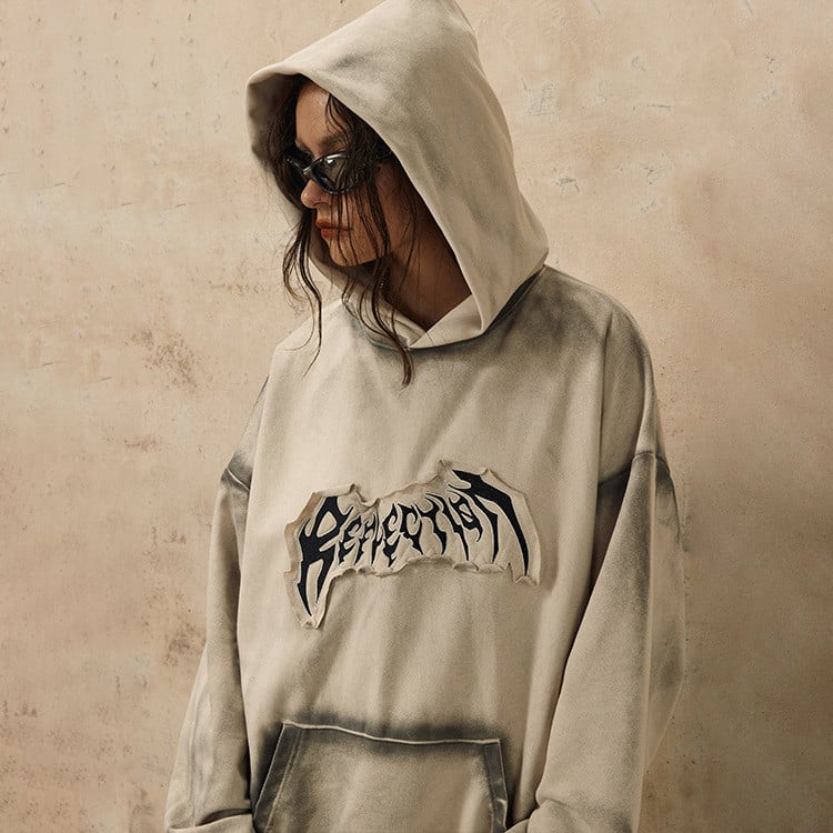 Embroidered Frayed Hem Design Hoodie 10
