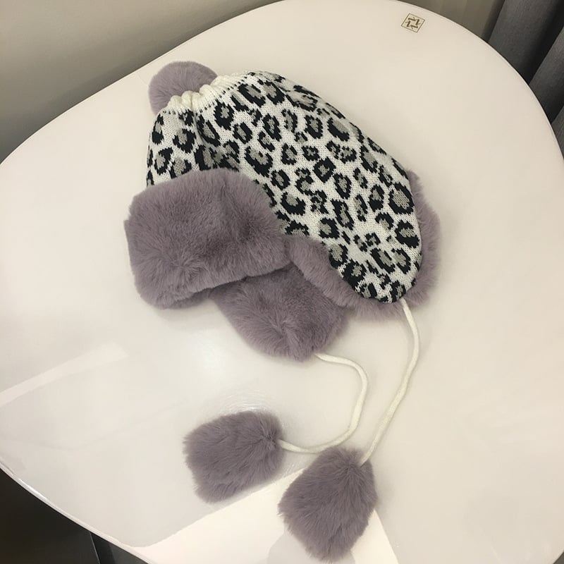 Leopard Print Knitted Earmuffs Hat Image 6