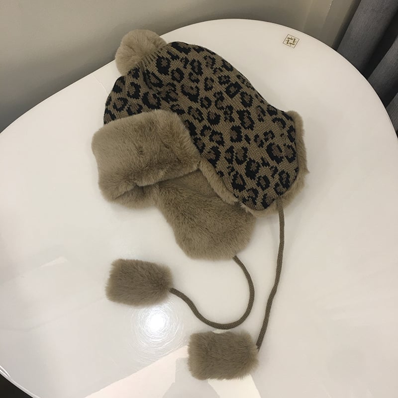 Leopard Print Knitted Earmuffs Hat Image 2