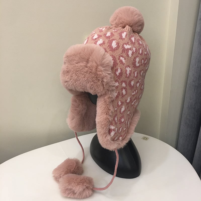 Leopard Print Knitted Earmuffs Hat Image 1