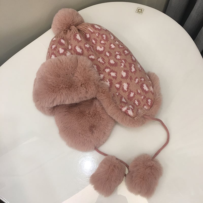 Leopard Print Knitted Earmuffs Hat Image 4