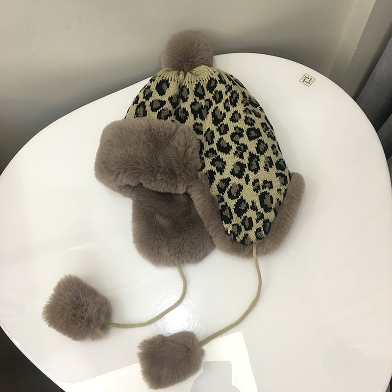 Leopard Print Knitted Earmuffs Hat Image 5