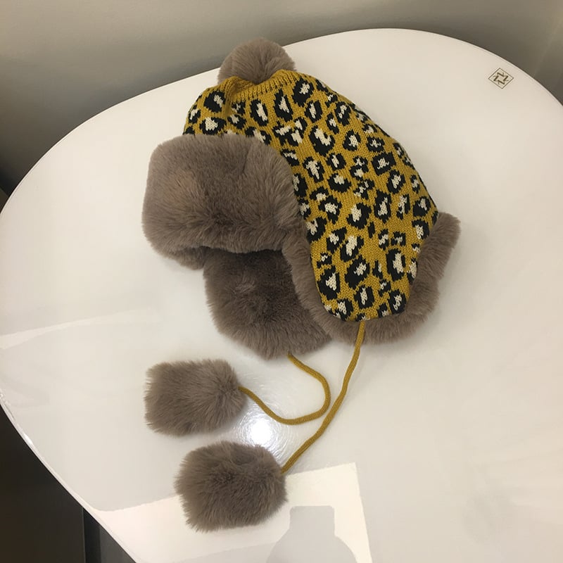 Leopard Print Knitted Earmuffs Hat Image 3