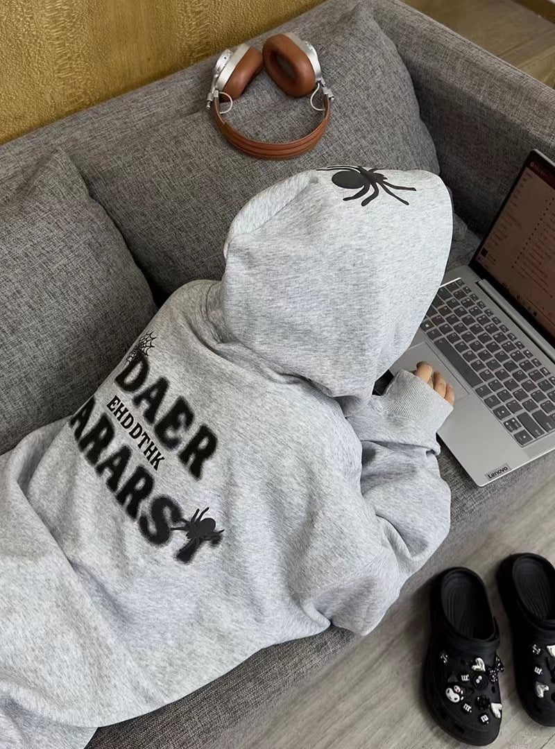 Spider Letter Hooded Sweater Side View