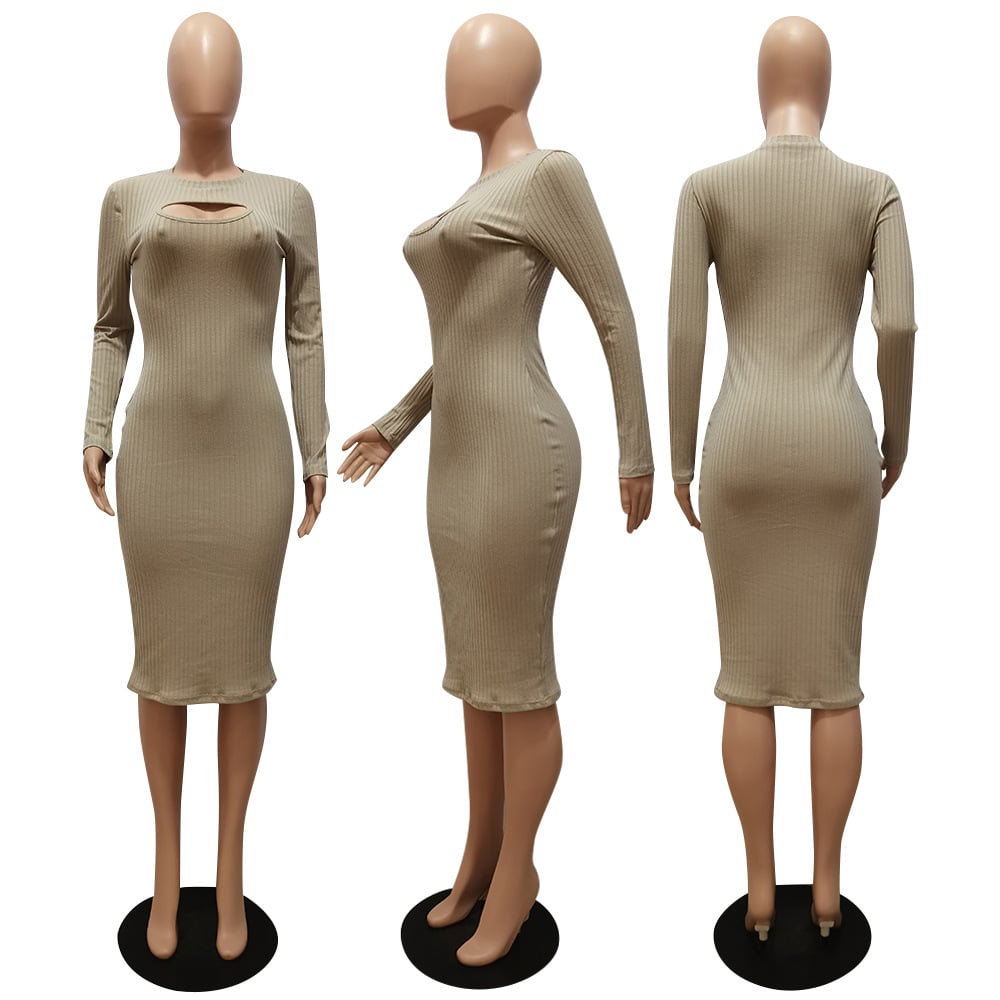 Thickened Knitted Slim Cut Out Dress - Black