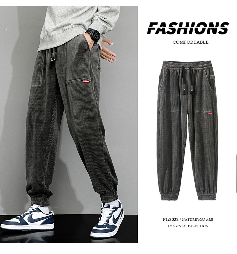 Fashionable Corduroy Pants - Dark Khaki