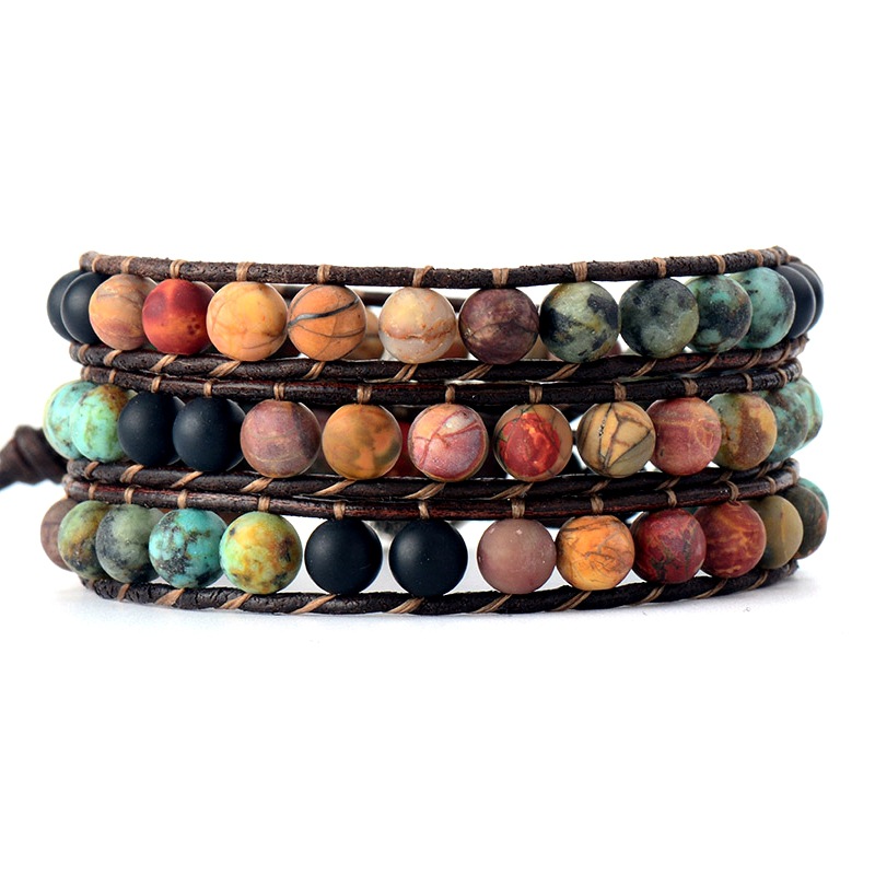 Frosted Stone Creative Beaded Hand-woven Leather Bracelet