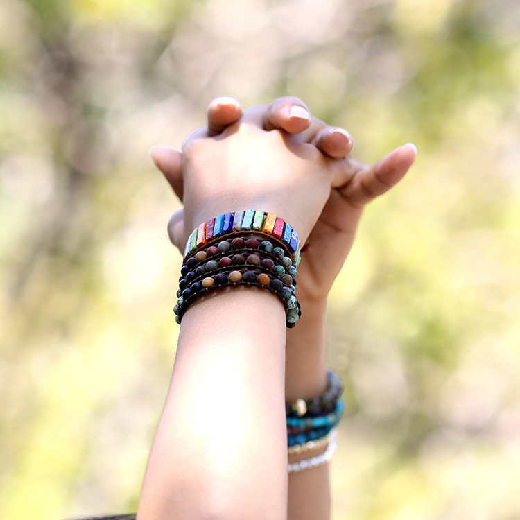 Frosted Stone Creative Beaded Hand-woven Leather Bracelet