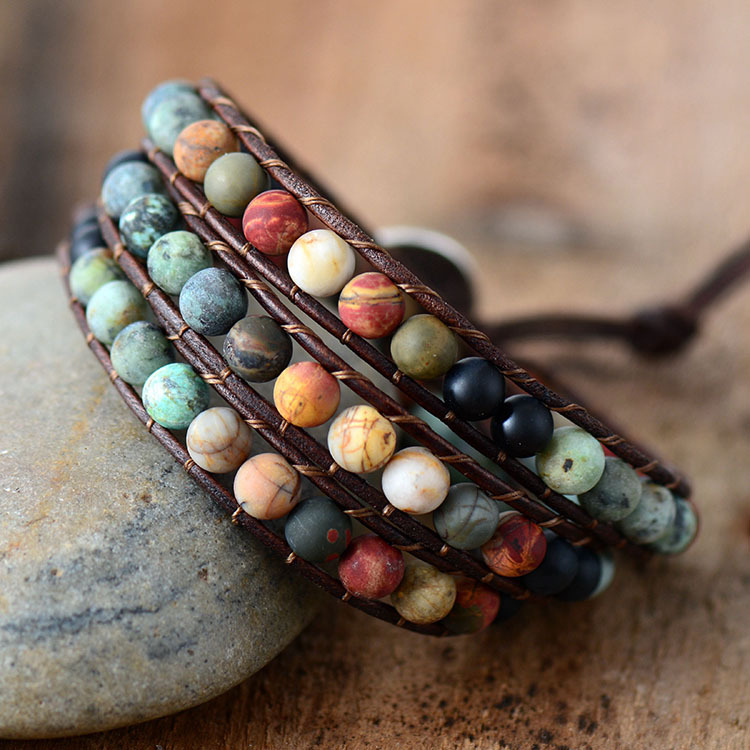Frosted Stone Creative Beaded Hand-woven Leather Bracelet