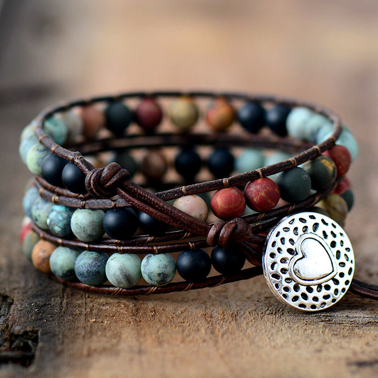 Frosted Stone Creative Beaded Hand-woven Leather Bracelet