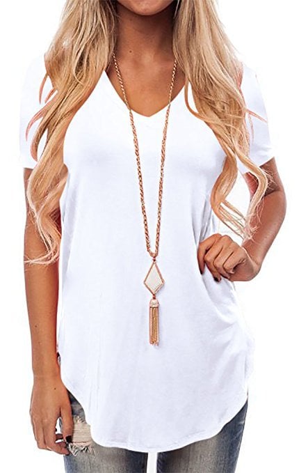 V-Neck Short Sleeve Tuxedo Loose T-Shirt