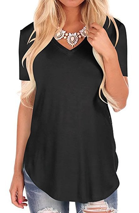 V-Neck Short Sleeve Tuxedo Loose T-Shirt