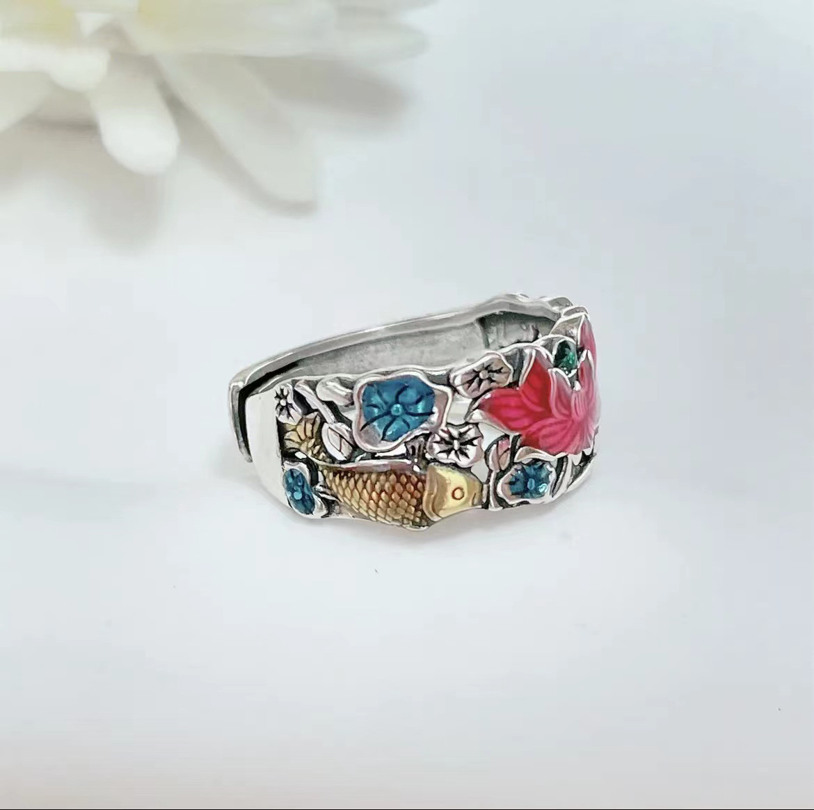 Fish Play Lotus Ring Image 4